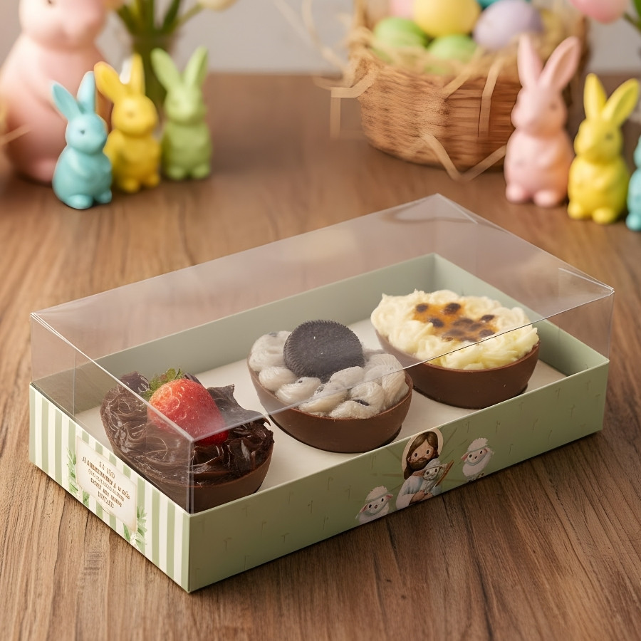 Caixa para 3 Meio Ovos de 50g - Ressurreição - 15,5x8x5cm - 6 unidades - Cromus - Rizzo em Oferta na Shopee