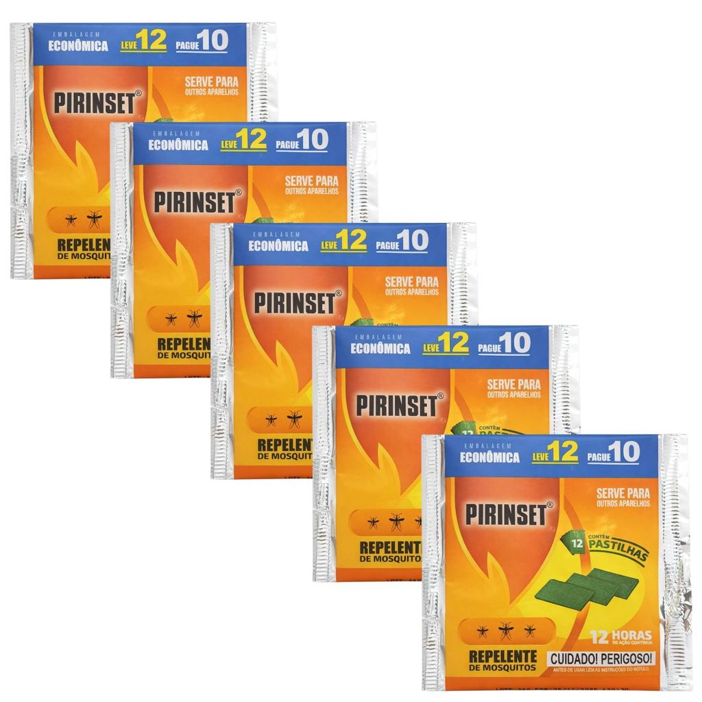 Refil Pastilha Repelente Elétrico Pirinset Leve 12 Pague 10 Kit c/5 unidades - Serve para outros Aparelhos