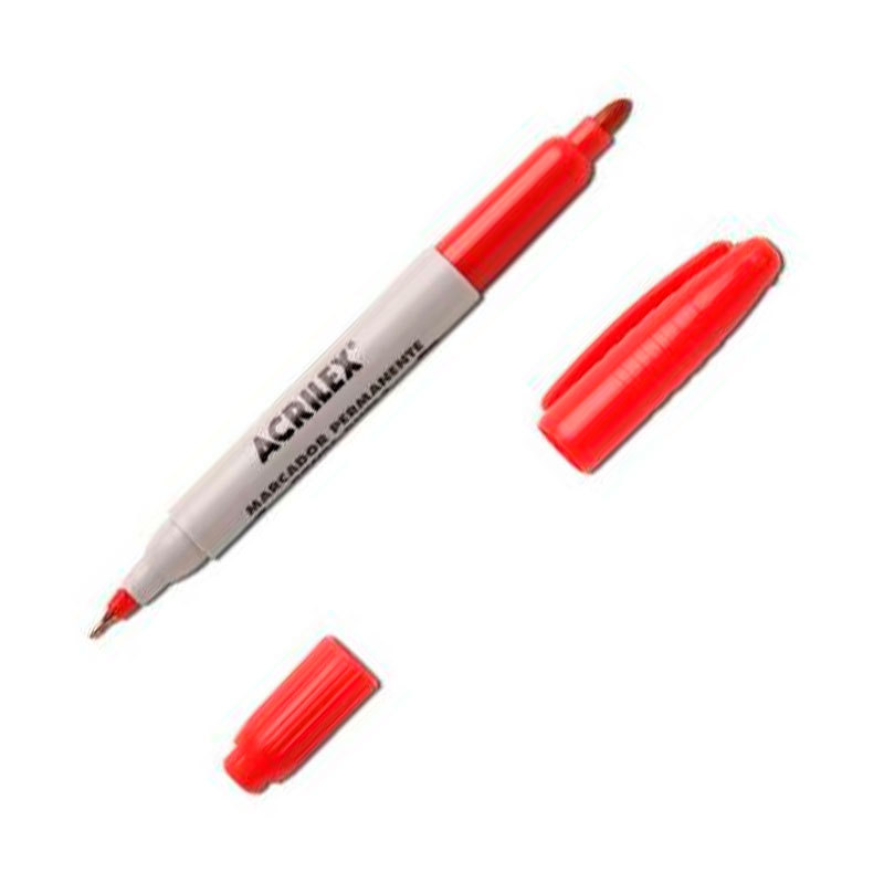 Pincel marcador permanente ponta dupla Vermelha Acrilex