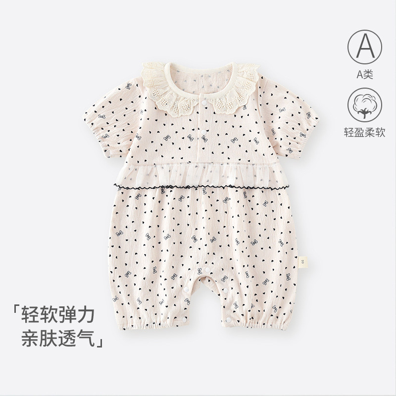 Versão coreana macacão de bebê verão estilo fino bebê menina manga curta macacão estilo ocidental Floral estilo princesa