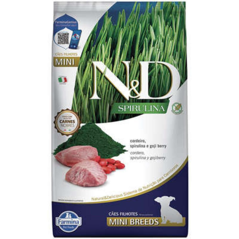 Cães Adultos de Raças Mini e Pequenas Sabor Cordeiro, Spirulina e Goji Berry 2Kg N&D Spirulina
