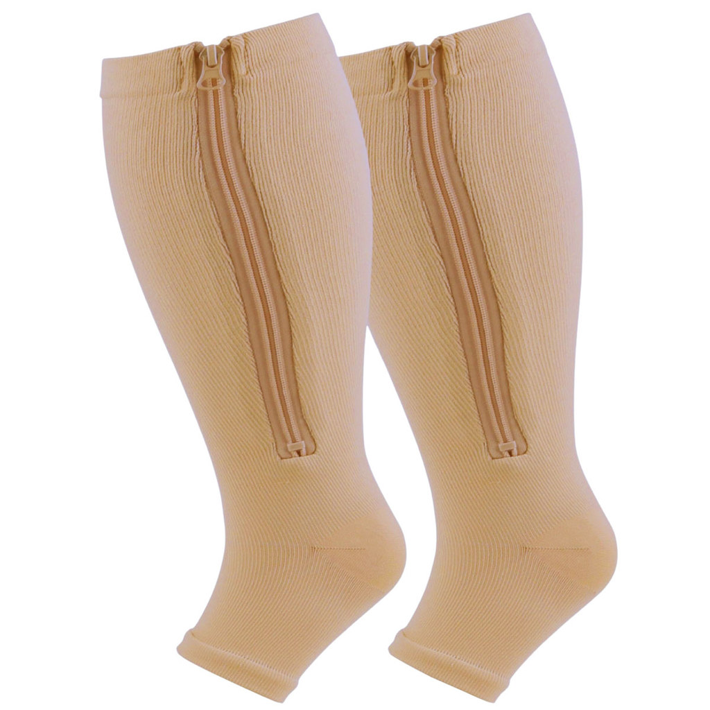 Meias de Compressão Plus Size com Zíper Varizes e Trombose Apoio Circulatório Pernas Cansadas