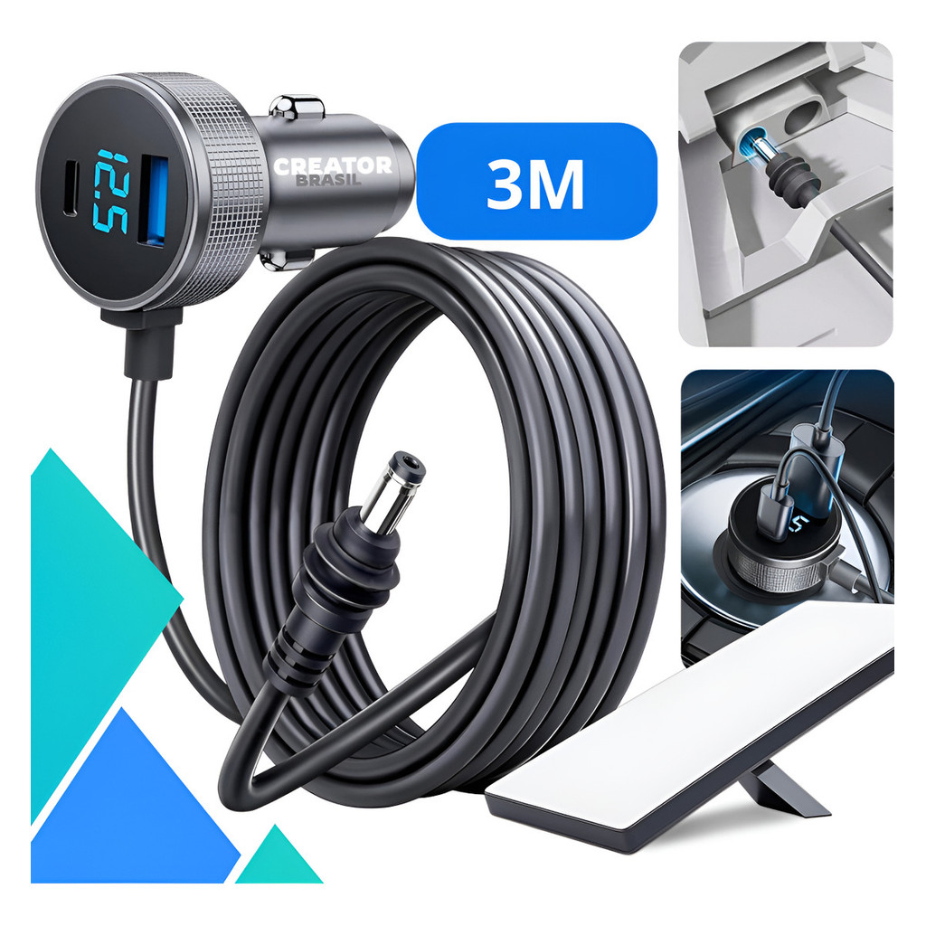 Cabo Carregador 3 Em 1 Veicular Cinzeiro Starlink Mini 3m