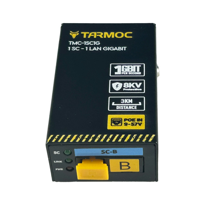 Tarmoc TMC-1SC1G-B-V1 Conversor de Mídia Fibra Óptica Switch 1 SC 1 LAN / 1 FO 1 LAN Gigabit POE ENTRADA 9-57 Volts
