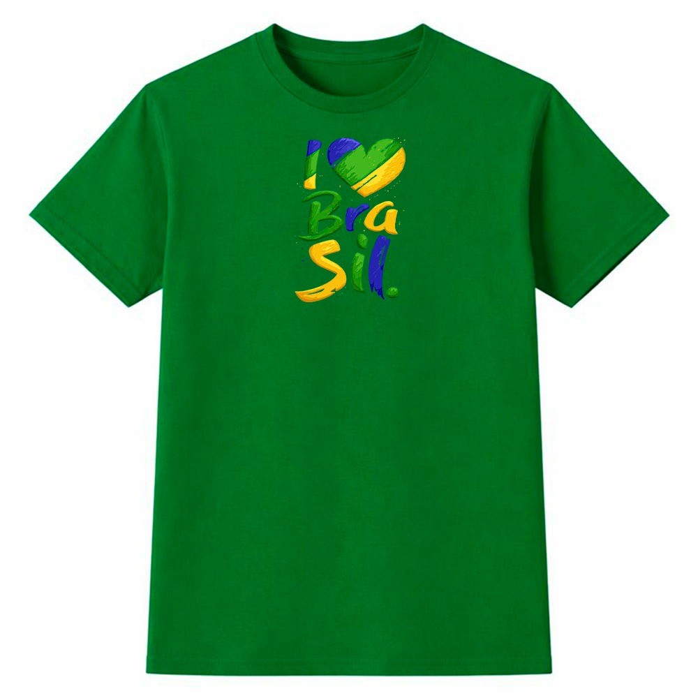Camiseta Masculina 100% Algodão Camisa I Love Brasil Copa do Mundo Futebol Torcida Seleção Dia a Dia