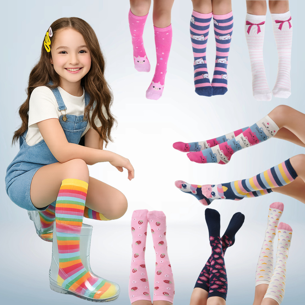 Par de Meias 3/4 Infantil Divertida Colorida Fofa- Vários Modelos Gata Unicórnio Laço em Oferta na Shopee