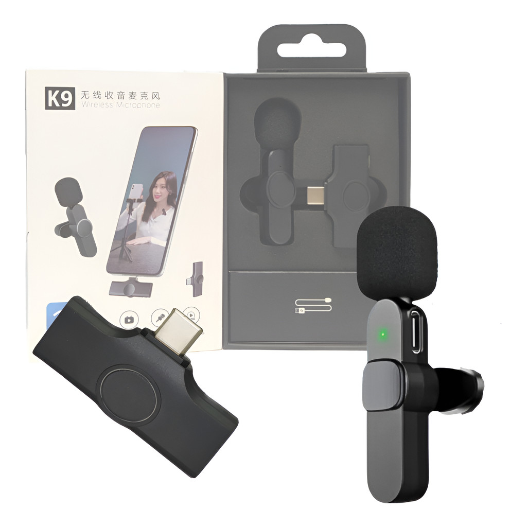 Microfone Lapela Sem Fio Wireless Tipo C 2.4G Para Android iPhone Gravação Vídeo Live