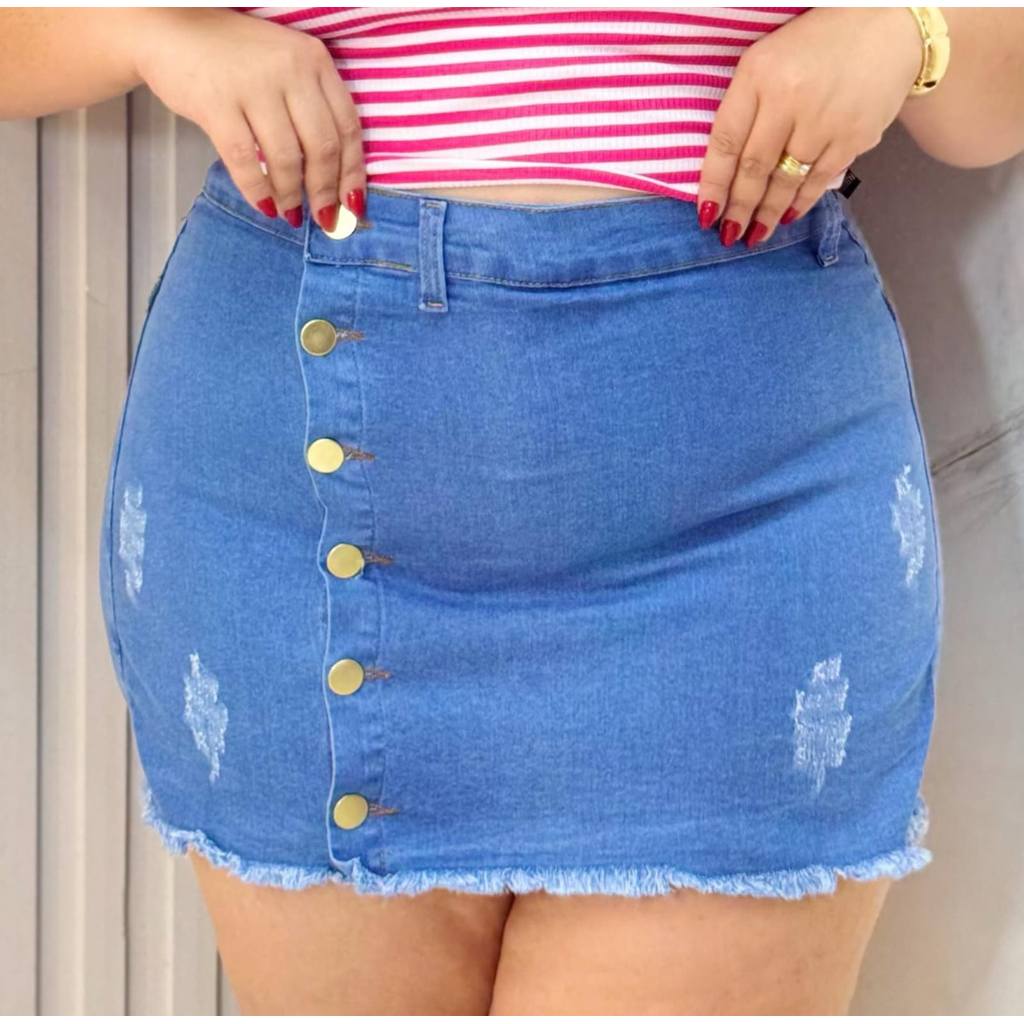 Short Saia Jeans feminino Plus size com lycra (estica) varias cores, cintura alta