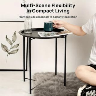 Mesa Redonda Lateral Bandeja Removível Metal Dobrável em Oferta na Shopee