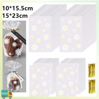 Conjunto de 100 peças pequena margarida transparente saco de doces saco de embalagem de alimentos de qualidade alimentar