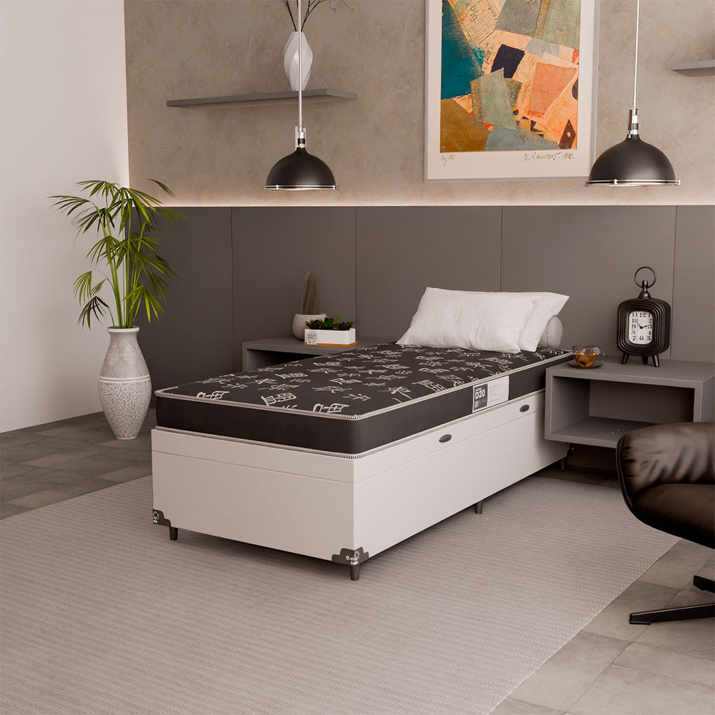 Cama Box Baú Solteiro + Colchão D20 - Couro Branco · foto 2