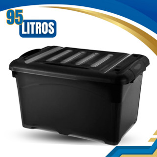 Caixa Organizadora 95 Litros Preta Injeplastec 95 Litros Com Travas e Rodinhas em Oferta na Shopee