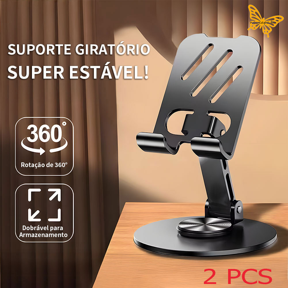 KIT 2 Suporte Portátil Aluminio De Mesa Base Rotatoria Ajustavel 360° Para Celular Smartphonese Tablets ZJ002
