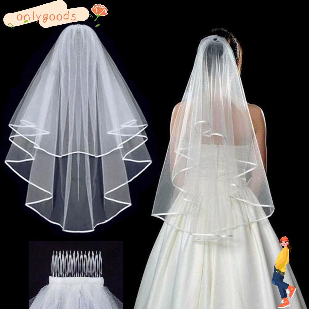 Véu OYY Noiva Novos Acessórios De Casamento Duas Camadas Curto Simples Borda De Renda Com Pente em Oferta na Shopee