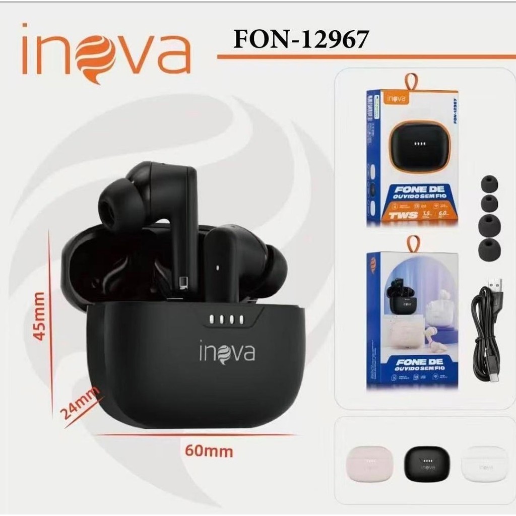 Inova Fone De Ouvido Sem Fio Bluetooth 5.4 Com  2 Pares De Borrachas Extras