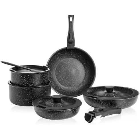 Conjunto De Panelas E Frigideiras De 12 Peças , Conjuntos De Cozinha Antiaderentes Alça Removível , Saudáveis De Indução