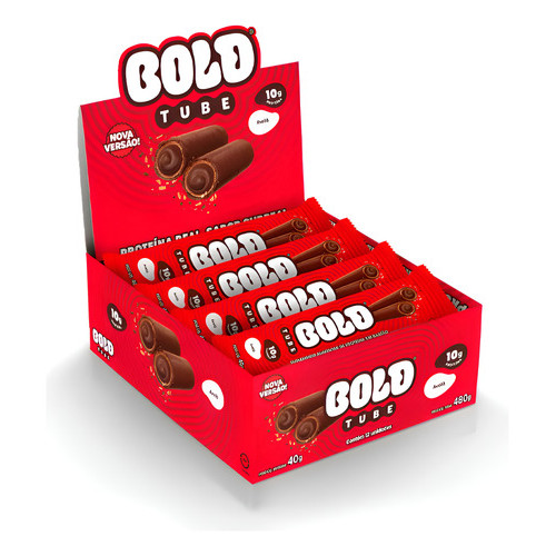 Barra de Proteína Bold Snacks Tube Avelã | Caixa com 12 Unidades