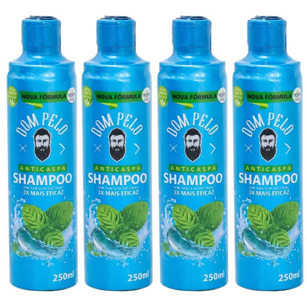 Kit 4 Shampoos Anticaspa Dom Pelo 250ml Nova Fórmula - 3 em 1 para Cabelo, Barba e Bigode - Pronta Entrega, Envio Ime
