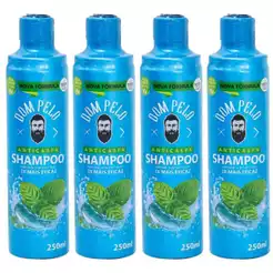 Kit 4 Shampoos Anticaspa Dom Pelo 250ml Nova Fórmula - 3 em 1 para Cabelo, Barba e Bigode - Pronta Entrega, Envio Ime