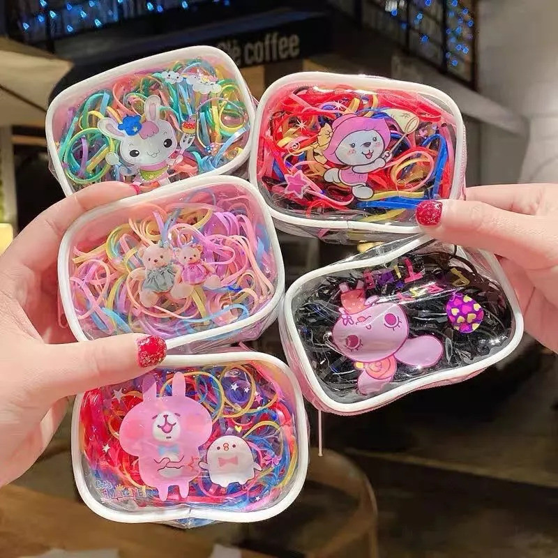 Kit 1/2/3/6 Bolsinhas Com Elásticos de Cabelo Infantil – Liguinhas de Silicone Coloridas Para Meninas - WJ