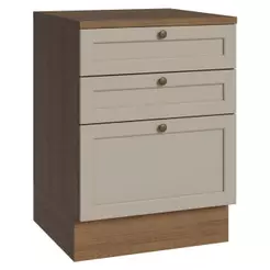 Balcão de Cozinha 60 cm 3 Gavetas Rustic/Crema Vik Madesa
