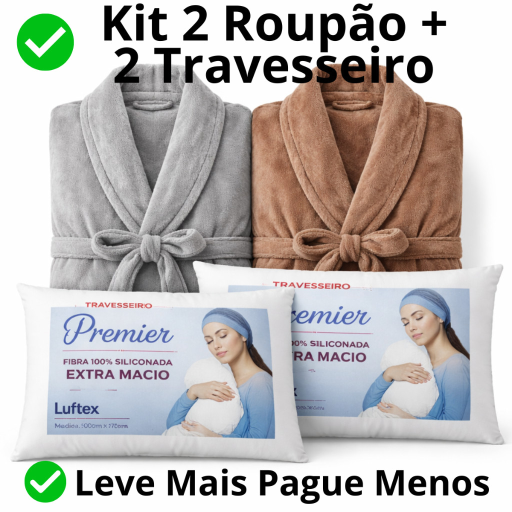 Kit Conforto Premium | 2 Roupões Felpudos + 2 Travesseiros Premier