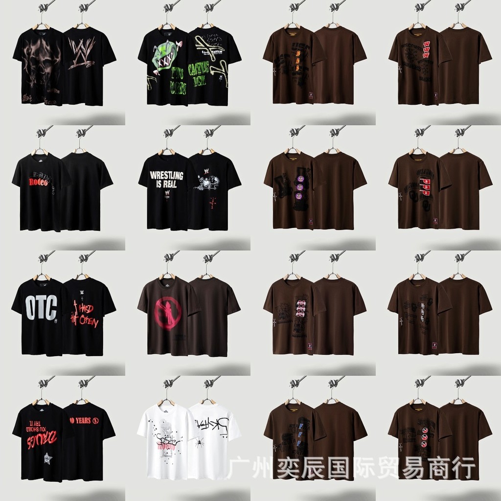 T Travis Scott Camiseta de manga curta TS Tour wwe Casal de marca conjunta Hip Hop High Street Top