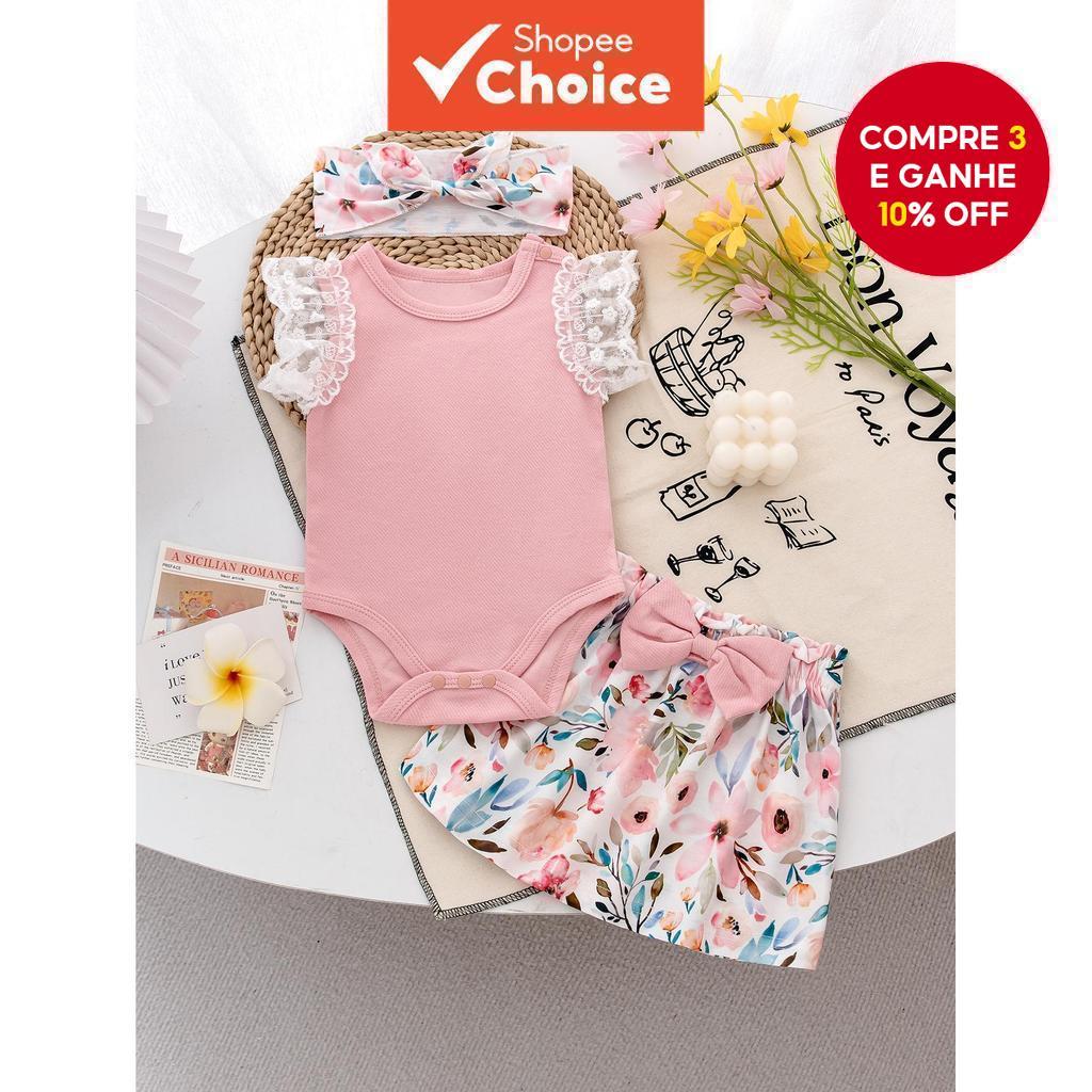 Bebê Menina Verão Macacão Vestido Conjunto 0-18 Meses Sem Mangas Rendas Floral Bodysuit Com Bandana Férias Roupa Casual