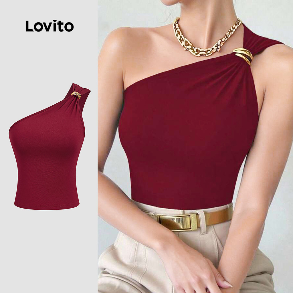 Lovito Top Elegante De Metal Cor Vinho Para a Primavera/verão LK2ED1677 em Oferta na Shopee