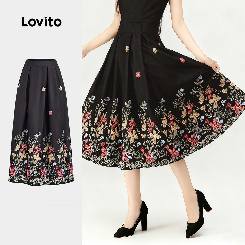 Lovito Saias Elegantes Boas Texturas Saias Primavera/verão para Mulheres LK2LD448 em Oferta na Shopee