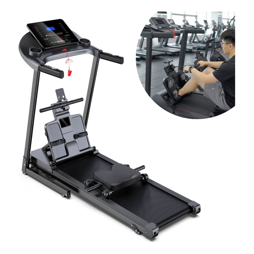 Esteira Ergométrica 2x1 com Simulador de Remo até 12km/h 127V Suporta 120kg Treino Completo