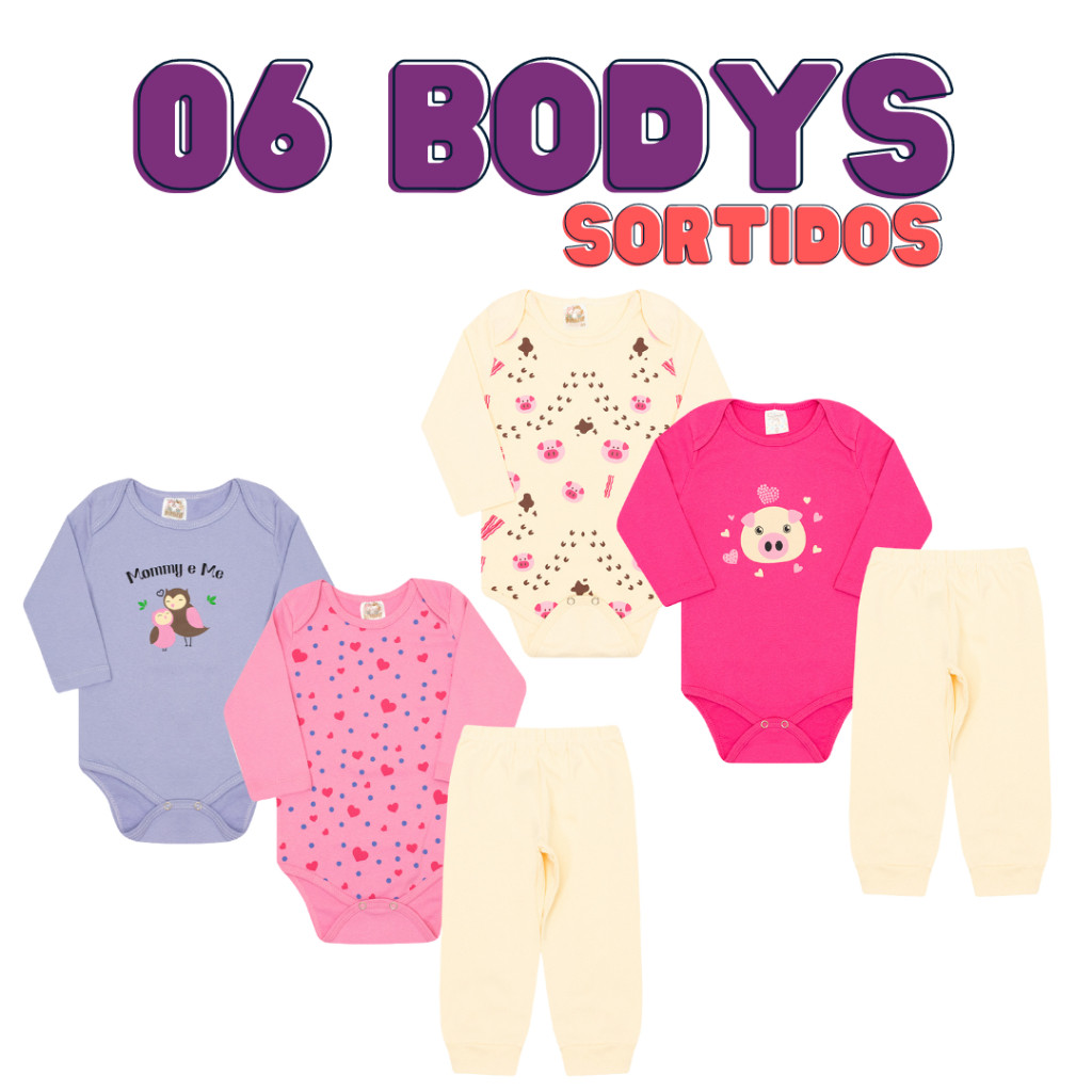 Kit body Bebê 6 peças conjunto bebê Roupa de Bebês Algodão Menina E Menino