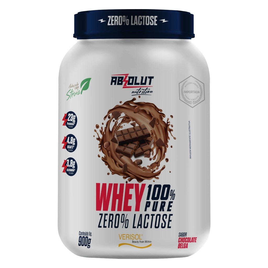 Whey 100% Zero Lactose Pote 900g Sabor Chocolate Belga Absolut Nutrition em Oferta na Shopee