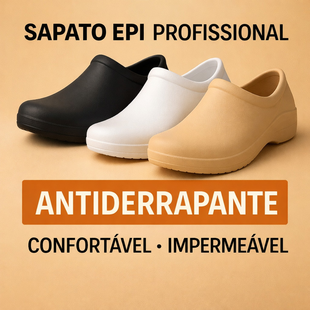 Sapato Fechado Trabalho Antiderrapante Enfermagem Cozinha Impermeavel