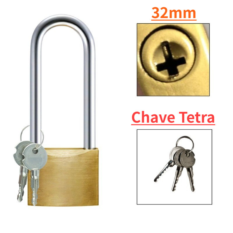 Cadeado Latão Chave Tetra Haste Longa 32mm Para Segurança Versátil Com 3 Chaves Tetras em Oferta na Shopee