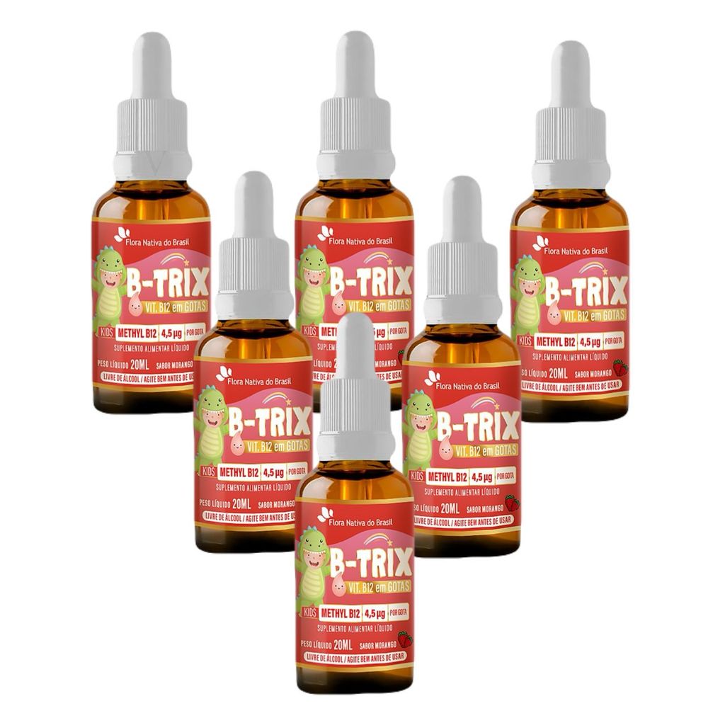 6x B- Trix Vitamina B12 Kids Gotas 30ml Flora Nativa Morango