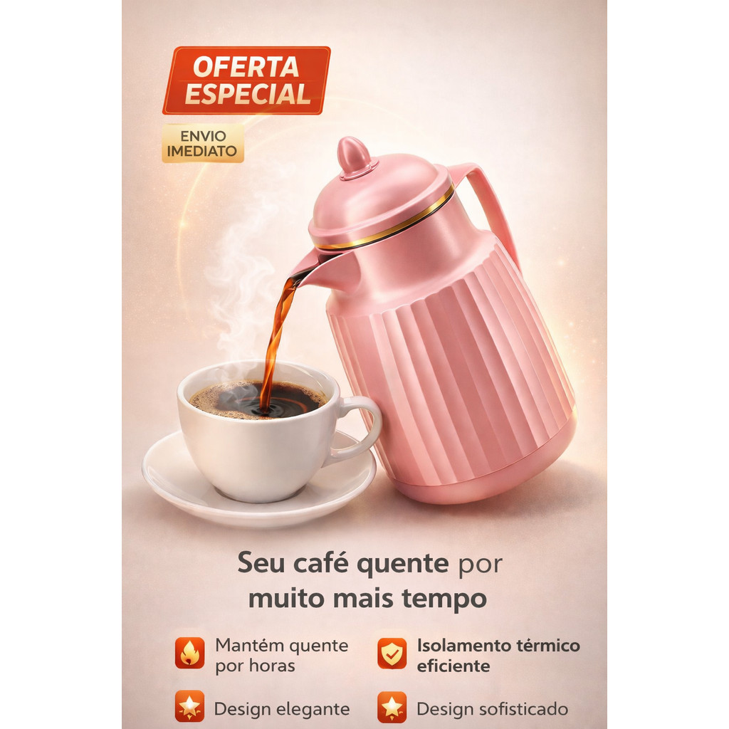 Garrafa Térmica 300 ML Elegante com Detalhe Dourado
