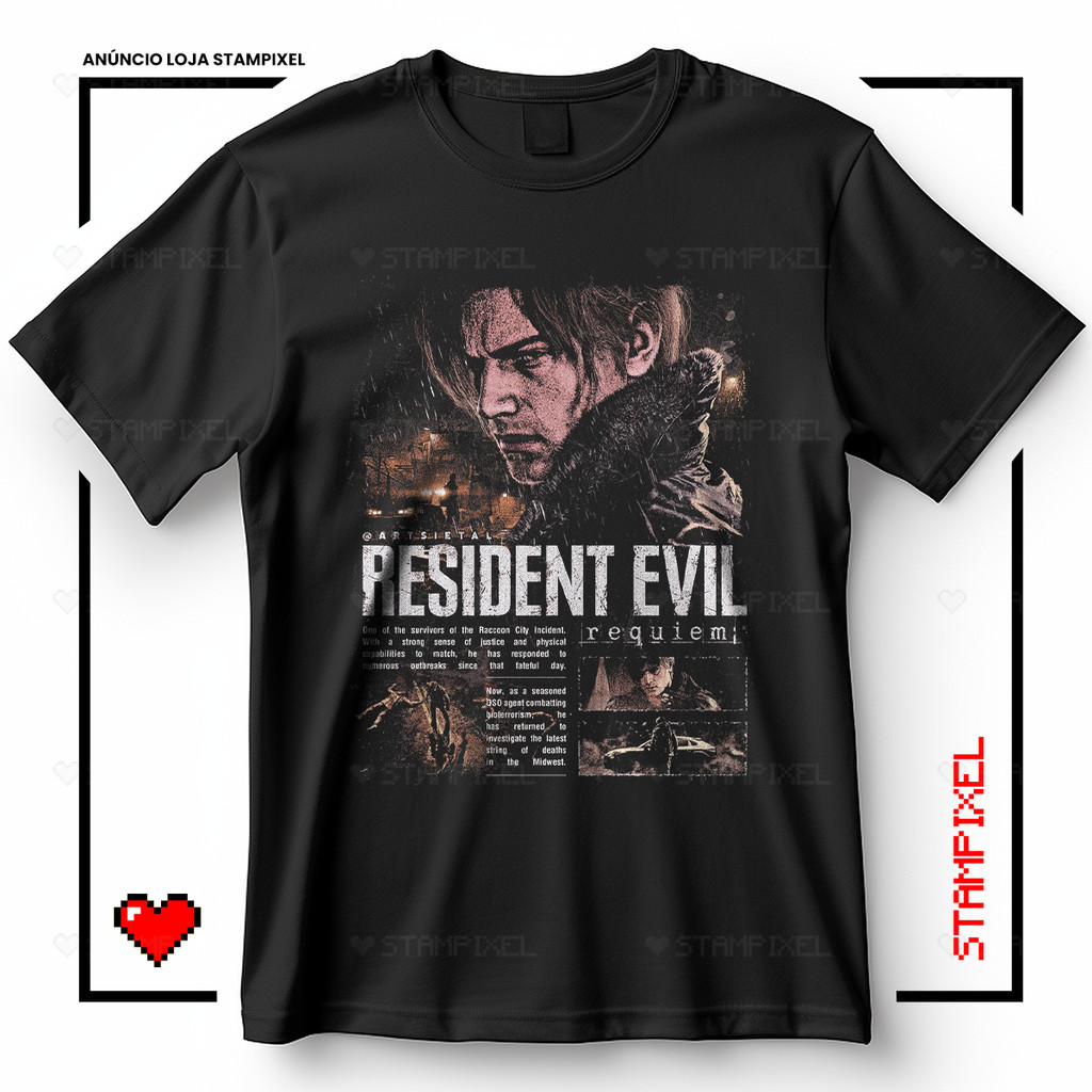 Camiseta Resident Evil Requiem Leon Kennedy Blusa De Jogo Geek Style Camisa 100% Algodão Adulto Plus Size Infantil