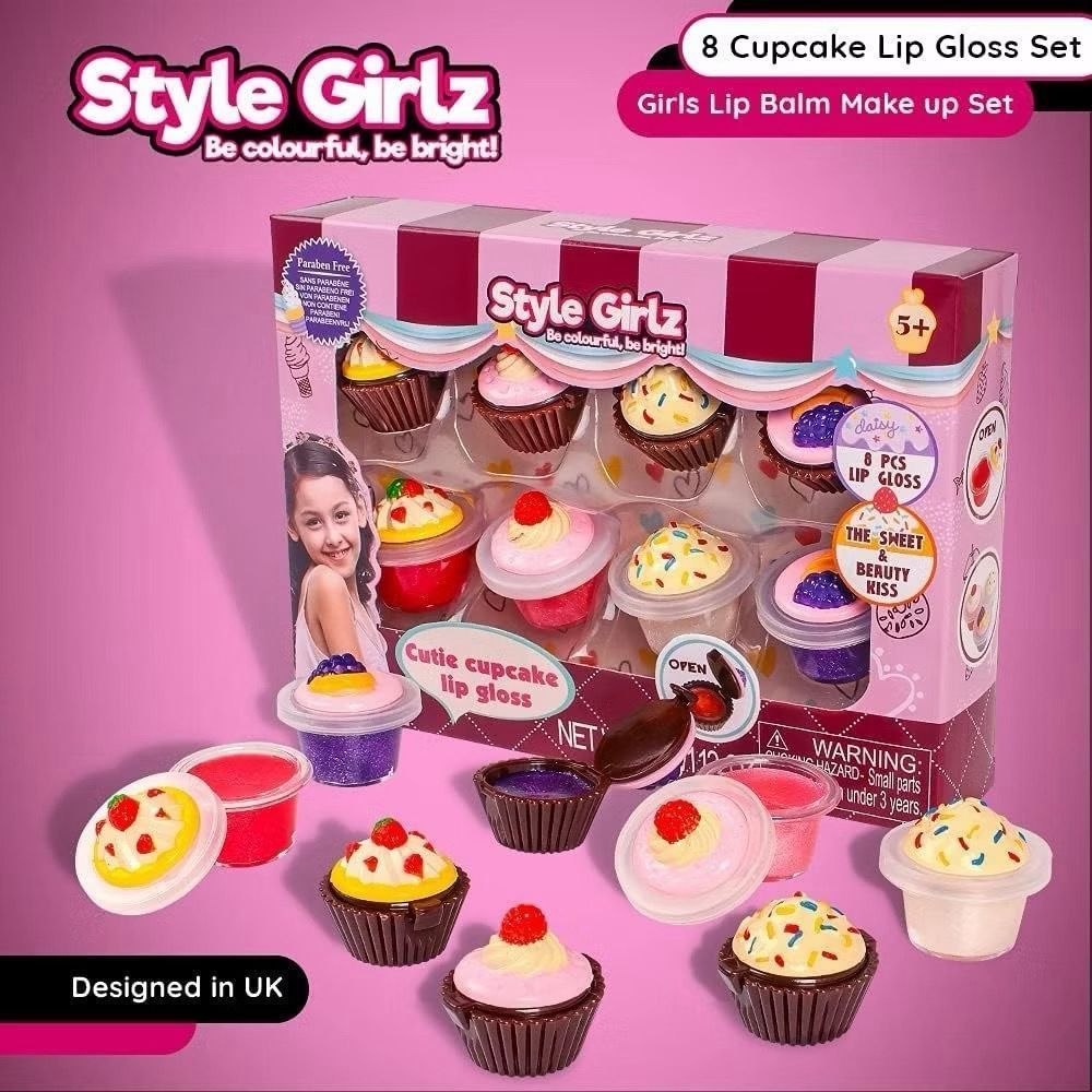 Kit 8 Cupcake Gloss. Estilo Girls Infantil Kids Hidratante Labial, Batom, 8 Brilhos Labial, gloss com Formato de Cupkes