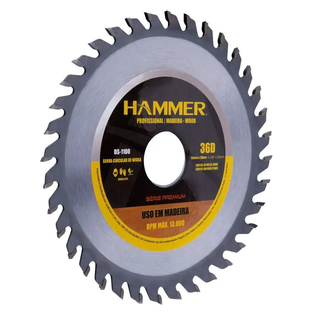 Disco De Corte Serra Circular Para Madeira 110mm C/36 Dentes Hammer