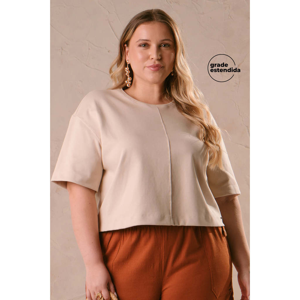 Blusa Feminina Com Recorte Frontal Marialícia Bege