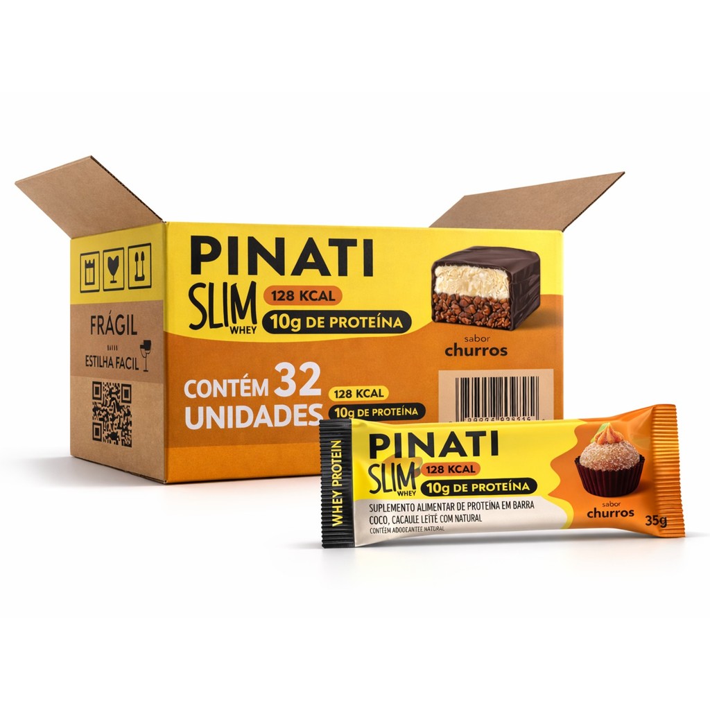 Kit 32 Barra Slim Whey Churros PINATI 35g - 10g de Proteina