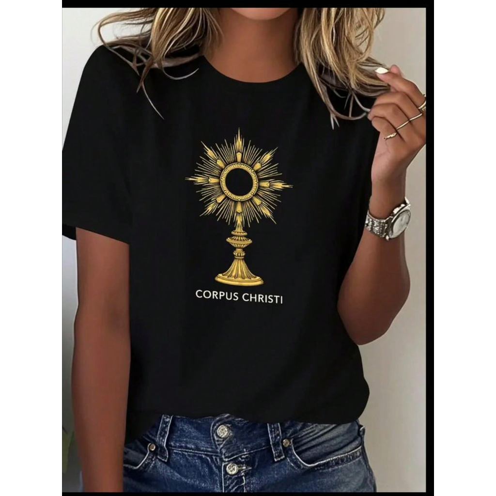 Camiseta Casual Catolica Corpus Christi Ostensorio 100% Algodão