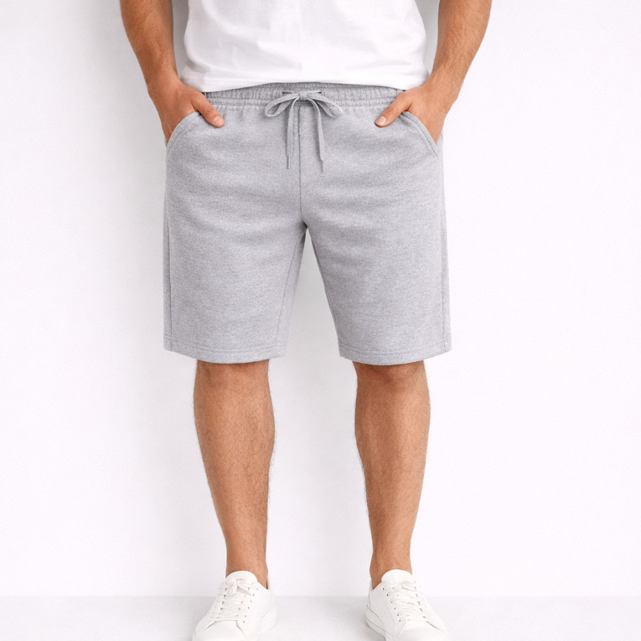 Bermuda Moletom Masculina Algodão Casual Confortável Cintura Elástica Com Cordão Bolso Unissex