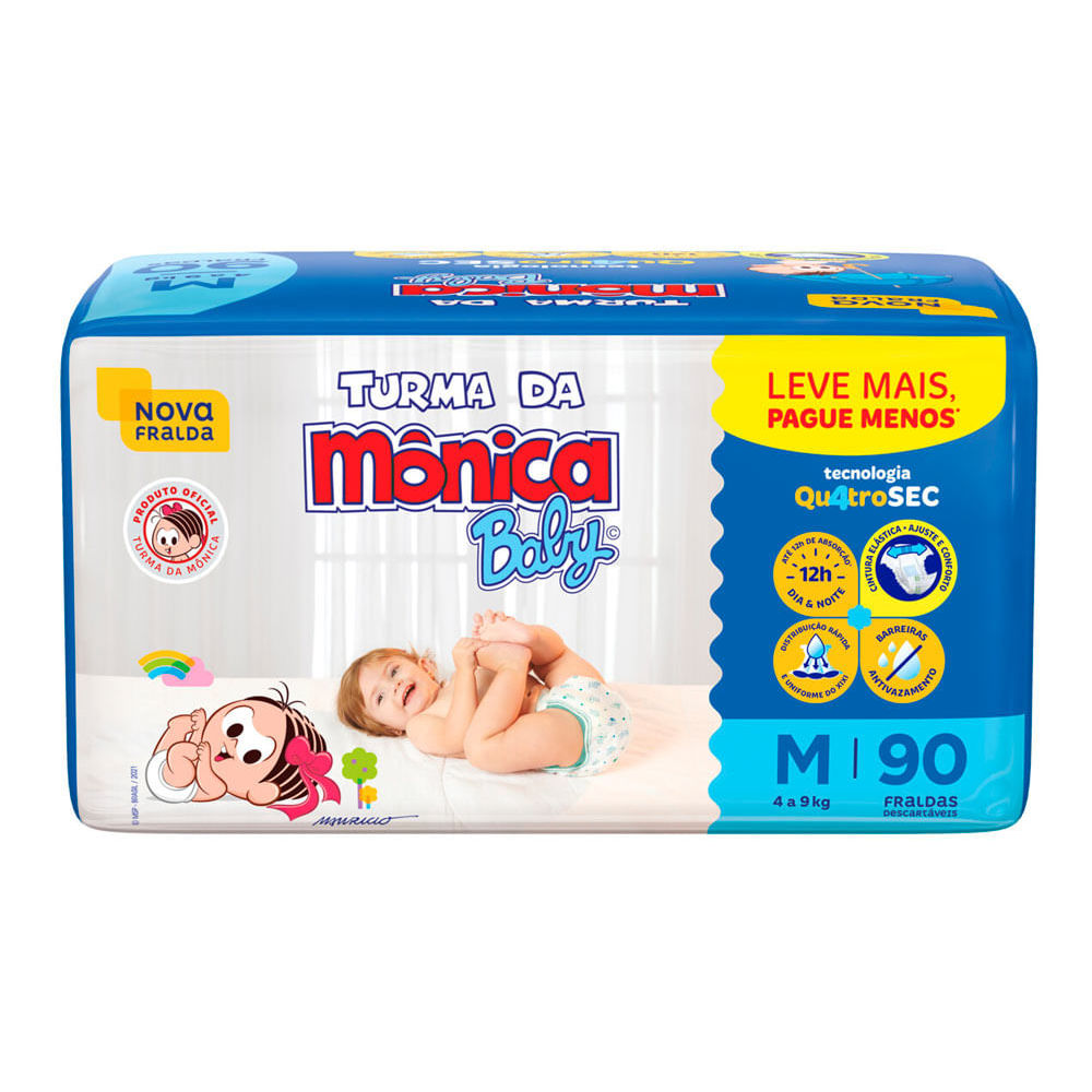 Fralda Turma Mônica Baby Giga Tamanho M 90 Unidades Leve Mais e Por Menos