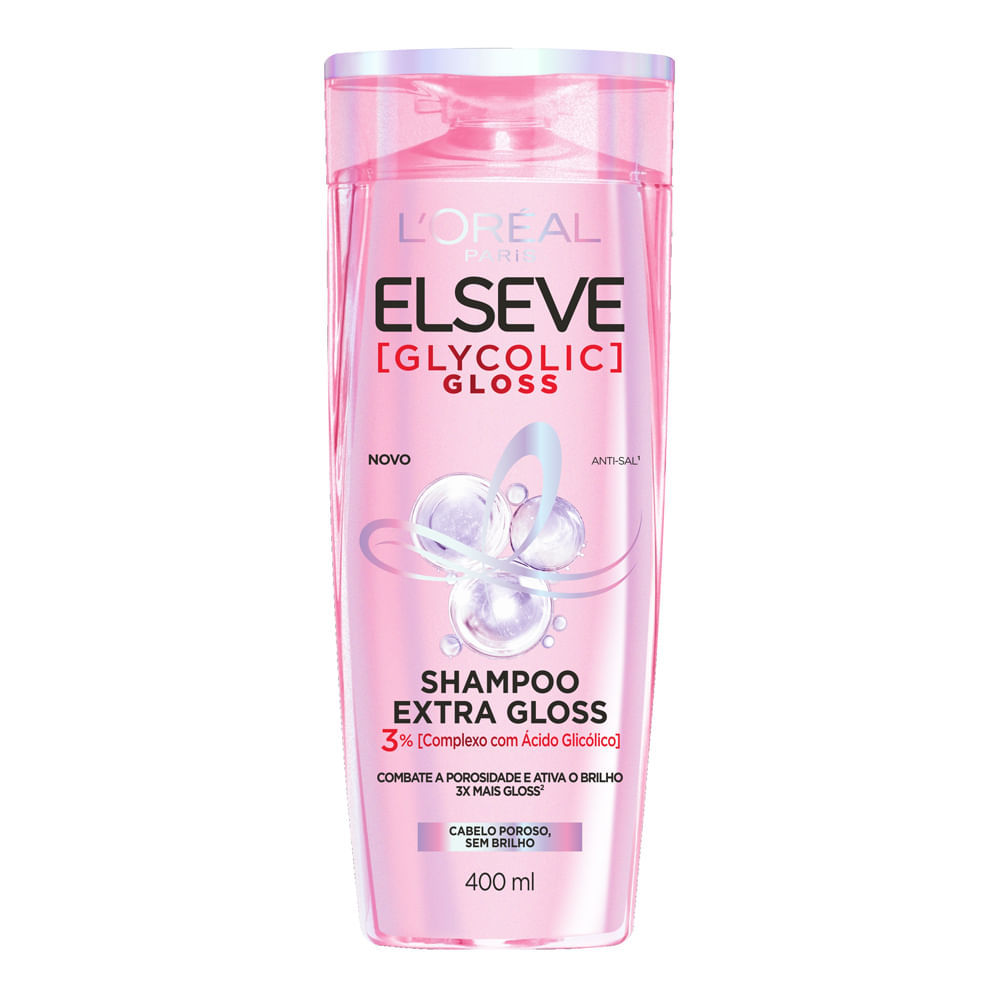 Shampoo Elseve Glycolic Gloss L'oréal Paris Extra Gloss Cabelo Poroso e sem Brilho 400ml em Oferta na Shopee