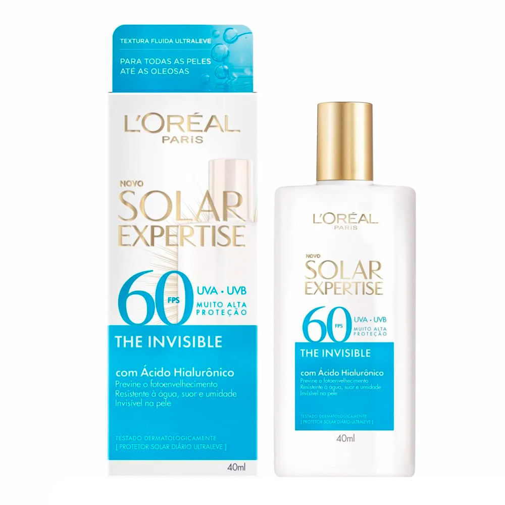 Protetor Solar Facial L'Oréal Paris Solar Expertise The Invisible FPS 60 Sem Cor 40ml em Oferta na Shopee