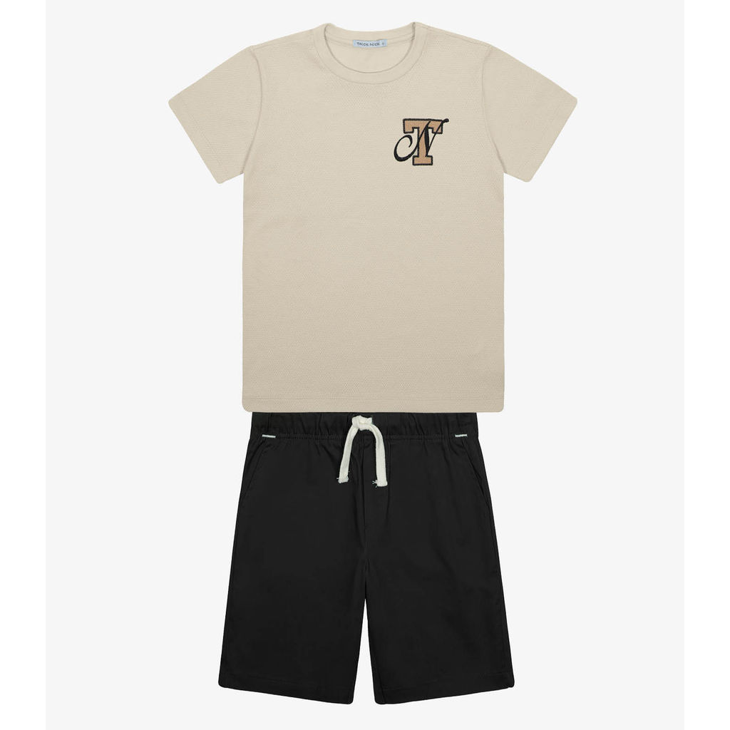 Conjunto Menino Camiseta Com Bermuda Trick Nick Bege