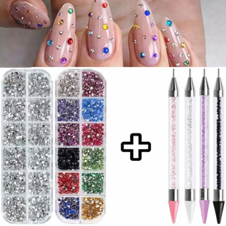 Caixa de Strass Nail Art para Unhas, Pedras Coloridas e Prata C/ Brilho Intenso + Caneta Aplicadora em Oferta na Shopee