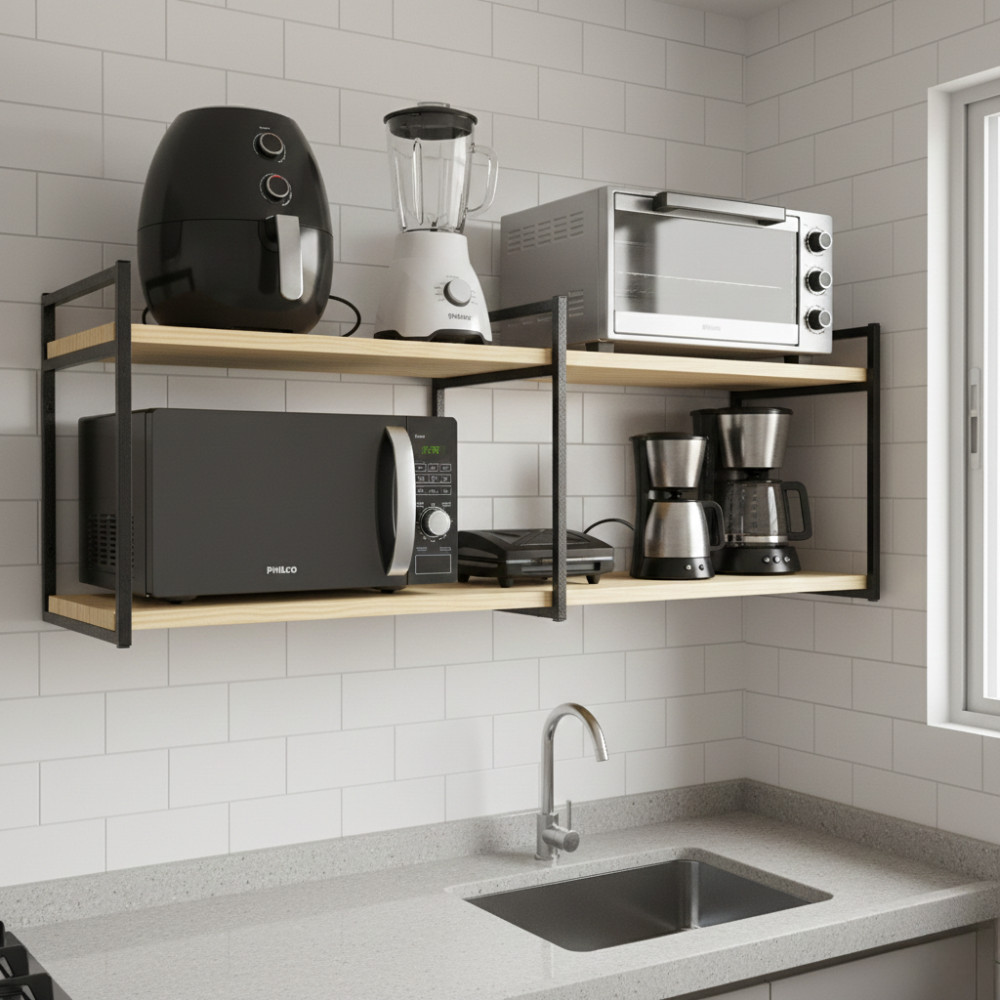 Suporte microondas forno eletrico impressora prateleira de parede nicho industrial multiuso